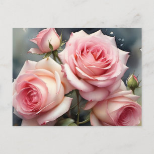 Hübsche hellrosa Rose Aquarellmalerei Postkarte