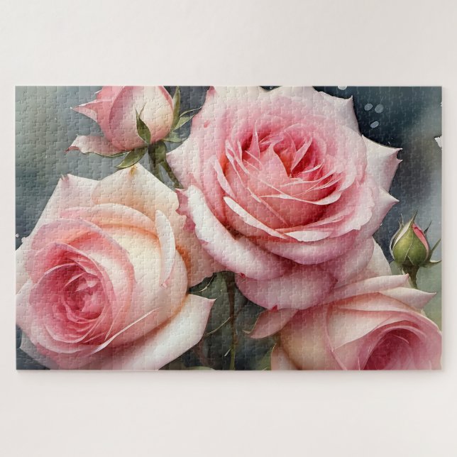Hübsche hellrosa Rose Aquarellmalerei Puzzle (Horizontal)