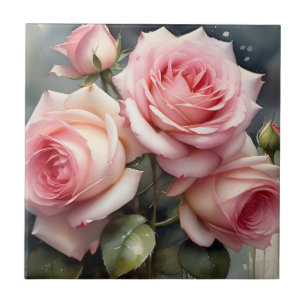 Hübsche hellrosa Rosen Garten Aquarellmalerei Fliese