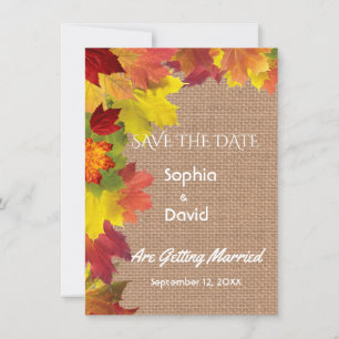 Hübsche Herbstlaub Jute Hochzeit SAVE THE DATE