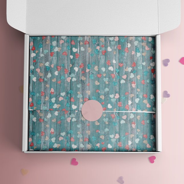 Hübsche Herzen auf rustikalem Blauholz Seidenpapier (Von Creator hochgeladen)