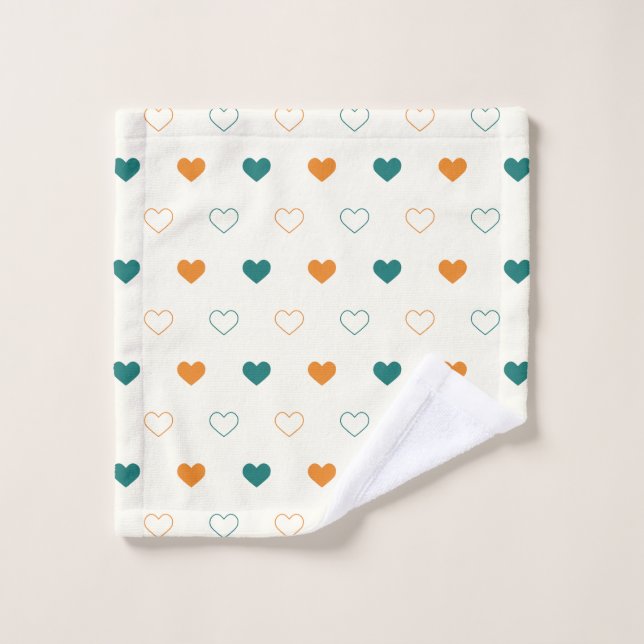 Hübsche Herzen / grüne Orangencreme Badhandtuch Set (Waschlappen)