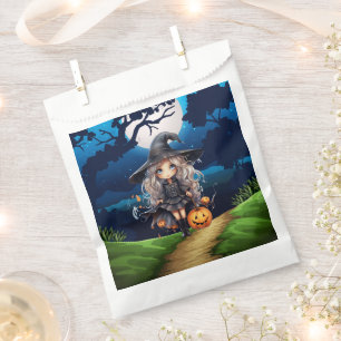 Hübsche Hexe im Wald glückliches Halloween Geschenktütchen