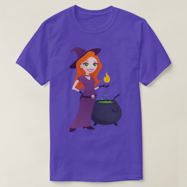 Hübsche Hexe mit Cauldron T-Shirt (Design vorne)