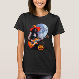 Hübsche Hexe Rockerin spielt elektrische Gitarre m T-Shirt