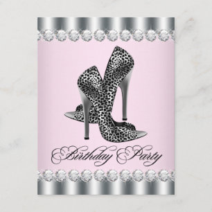 Hübsche High Heel Schuhe Rosa Leopard Geburtstagsp Einladung
