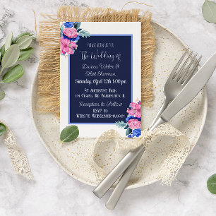 Hübsche Hochzeit in Blau und Rosa Einladung