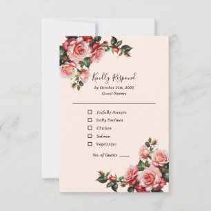 Hübsche Hochzeit in Rosa und rote Rosen RSVP Karte