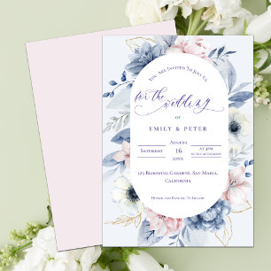 Hübsche Hochzeit mit blauer Flora Einladung