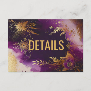 Hübsche Hochzeit mit Lila Wasserfarben und Goldflo Begleitkarte