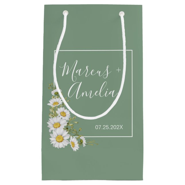 Hübsche Hochzeit von Basil Green & White Daisies Kleine Geschenktüte (Vorderseite)