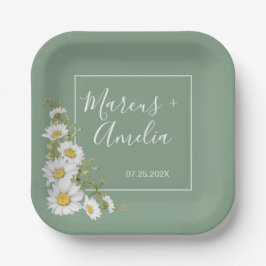 Hübsche Hochzeit von Basil Green & White Daisies Pappteller