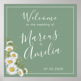 Hübsche Hochzeit von Basil Green & White Daisies Poster