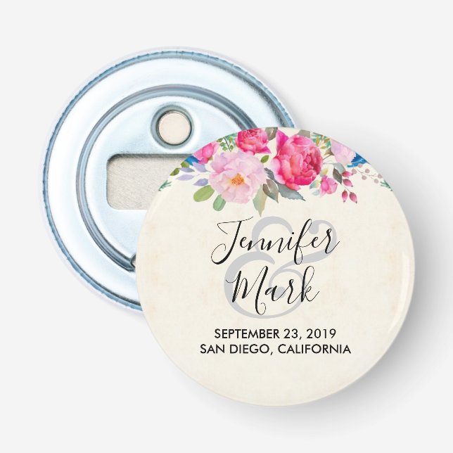 Hübsche Hochzeit zwischen Rosa und Peony Border Flaschenöffner (Vorderseite)