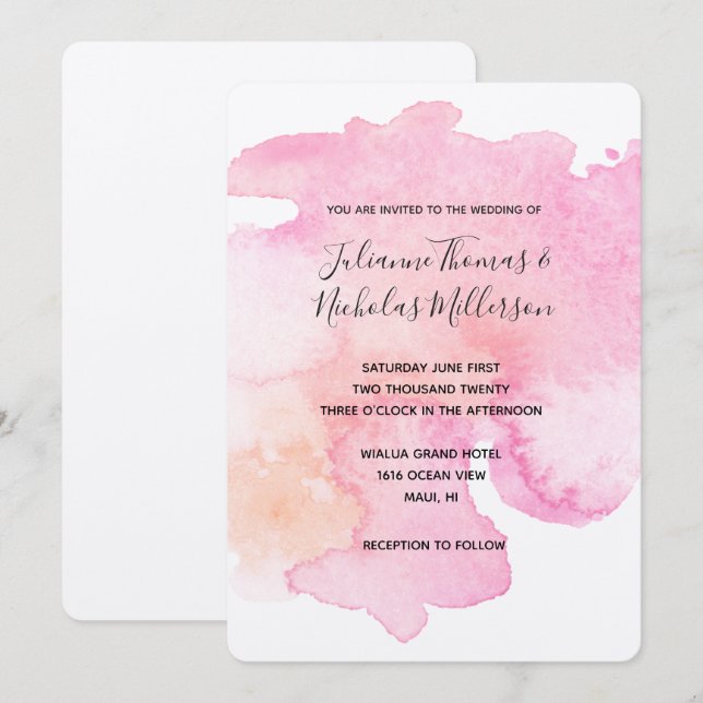 Hübsche Hochzeitsfeiern in Pink Peach Einladung (Vorne/Hinten)