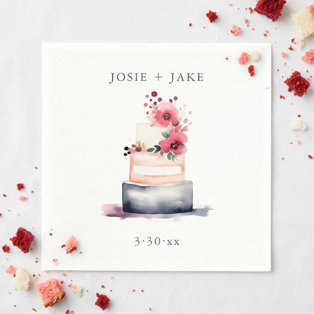 Hübsche Hochzeitskuchen Serviette (Pretty watercolor wedding cake simple napkins.)