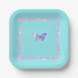 Hübsche Holographic Butterfly Paper Plate Aqua Pappteller