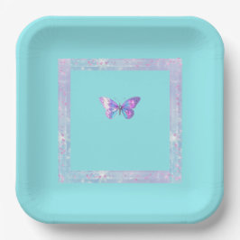 Hübsche Holographic Butterfly Paper Plate Aqua Pappteller