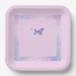 Hübsche Holographic Butterfly Paper Plate Pink Pappteller