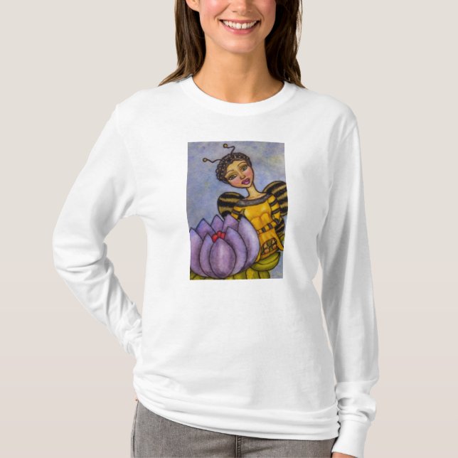 Hübsche Hummel Bee Fairy Lila Blume T-Shirt (Vorderseite)