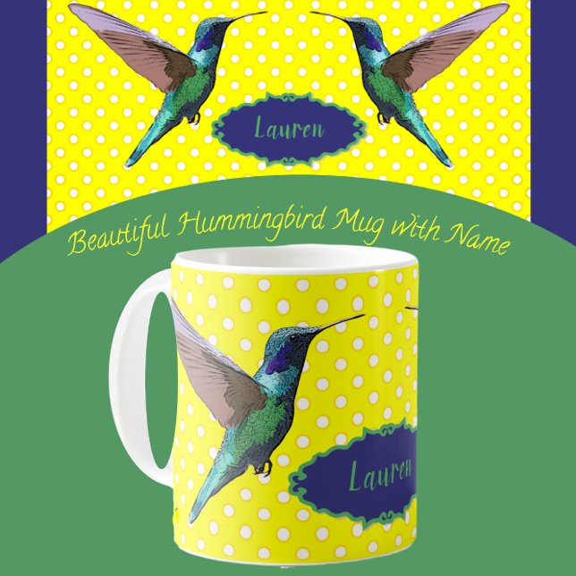 Hübsche Hummingvögel mit gelben Polka-Punkten Kaffeetasse (Von Creator hochgeladen)