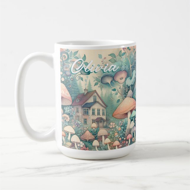 Hübsche Hütte Whimsical Village Personalisiert Kaffeetasse (Links)