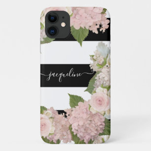 Hübsche Hydrangeas-Rose Schwarz-weiß gestreifte  Case-Mate iPhone Hülle