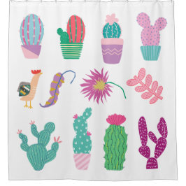 Hübsche Illustrationen Kaktus Muster rosa grün Duschvorhang