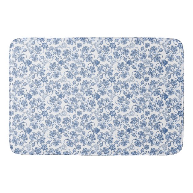 Hübsche Indigozie Blauer Ethnic Floral Print Bath  Badematte (Vorderseite)