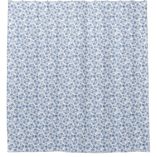 Hübsche Indigozie Blue Ethnic Floral Print Duschvorhang (Vorderseite)