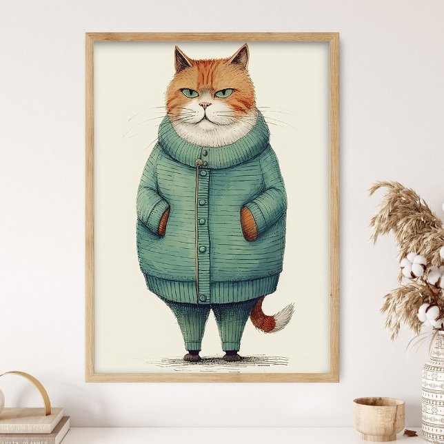 Hübsche Ingwerkatze in grünem Pullover, Lustige Ka Poster (Von Creator hochgeladen)