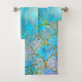 Hübsche Iridescent Blue Shimmer Mermaid Scales Badhandtuch Set