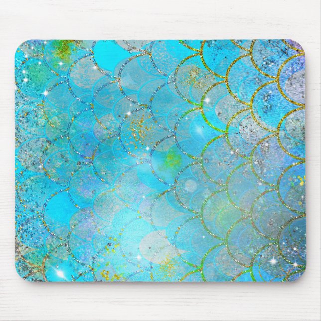 Hübsche Iridescent Blue Shimmer Mermaid Scales Mousepad (Vorne)
