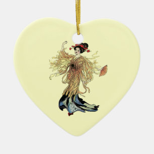Hübsche japanische Geisha-Blumenfee Vintage-Kunst Keramikornament
