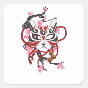 Hübsche japanische Maske Quadratischer Aufkleber