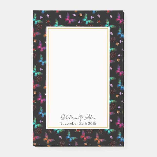 Hübsche Jewel Tone Schmetterlinge auf schwarz Cust Post-it Klebezettel (Vorderseite)