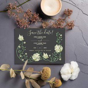 Hübsche Jugendstil-Blume Save the Date dunkel