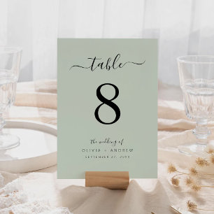 Hübsche Kalligrafie-Lichtminzfarbe Hochzeit Tischnummer