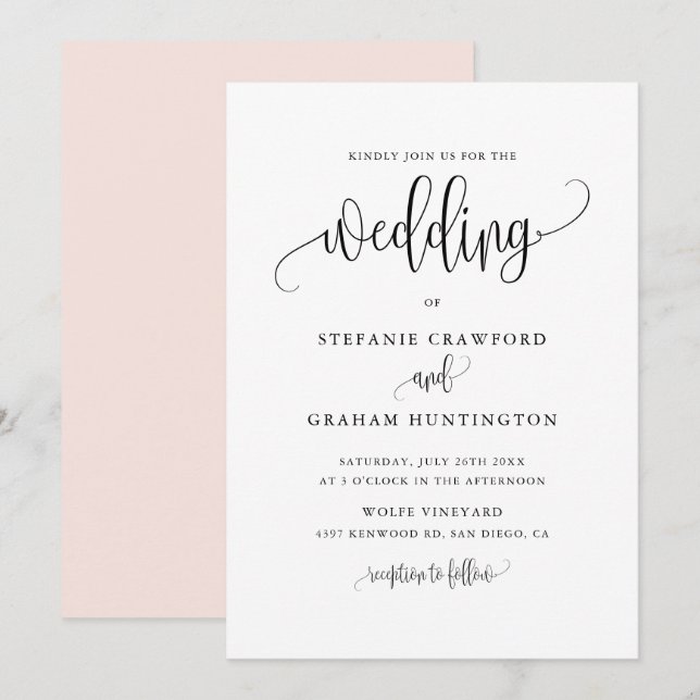 Hübsche Kalligrafie Script Black Wedding Einladung (Vorne/Hinten)