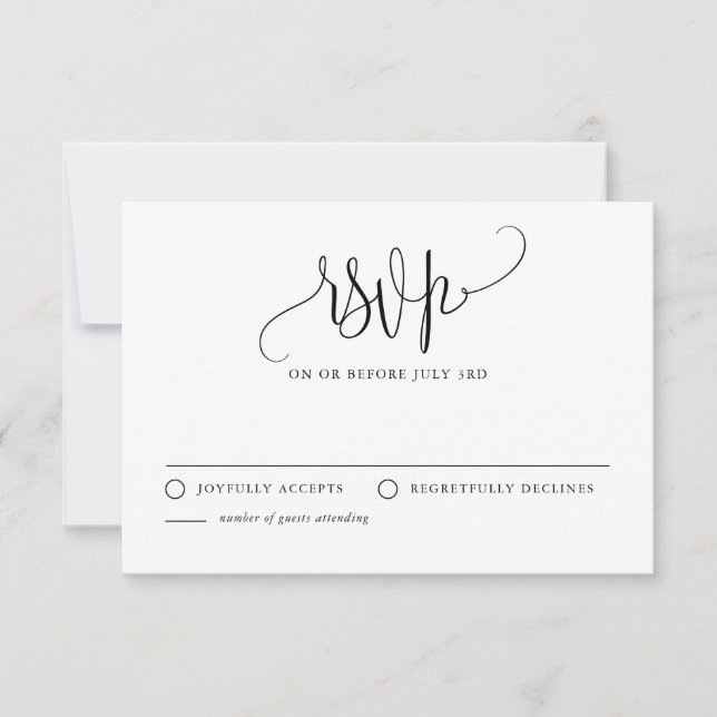 Hübsche Kalligrafie Script Black Wedding RSVP Karte (Vorderseite)