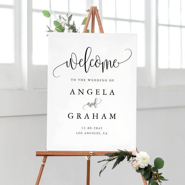 Hübsche Kalligrafie Script Black Wedding Willkomme Poster (Pretty Calligraphy Script Black Wedding Welcome Poster)
