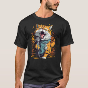 Hübsche Karaoke Katze mit Mic für Sänger und Song  T-Shirt