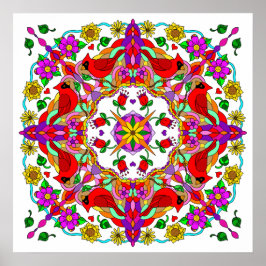 Hübsche Kardinal und Blume Mandala Poster