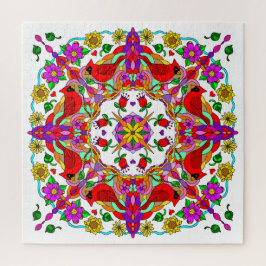 Hübsche Kardinal und Blume Mandala Puzzle