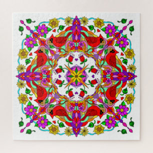 Hübsche Kardinal und Blume Mandala Puzzle