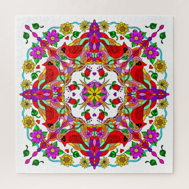 Hübsche Kardinal und Blume Mandala Puzzle (Vertikal)