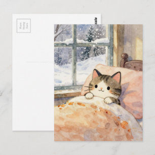 Hübsche Katze bleibt an einem schneebedeckten Tag Postkarte