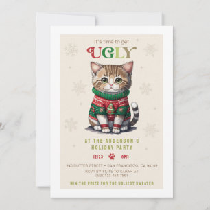 Hübsche Katze hässliche Weihnachtspullover-Party-E Feiertagskarte