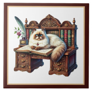 Hübsche Katze Lesekojen Bibliothek Bücherliebhaber Fliese
