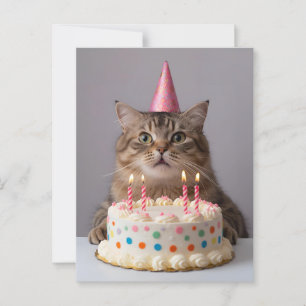 Hübsche Katze mit Geburtstagskuchen Postkarte
